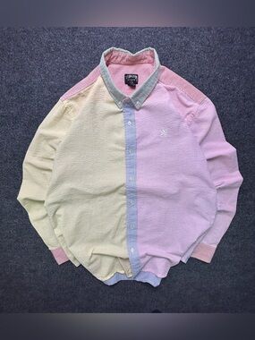 vintage Stüssy "Crazy Color" seersucker button-down shirt